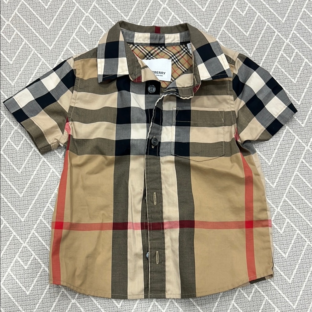*WORN ONCE* Burberry Brown and Black Button Down Shirt with Iconic Check Pattern